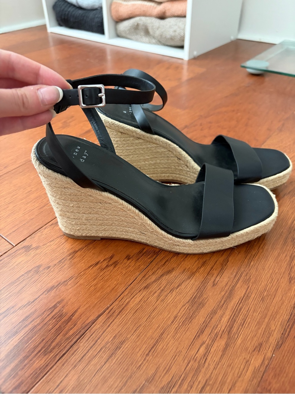 a new day Black Espadrille Wedge Sandals with Ankle Strap